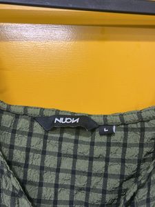Green Plaid Button-Front Dress