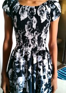 Black & White Floral Smocked Dress