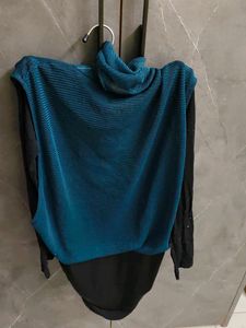 Teal &amp; Black Ruched Dress