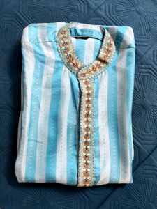 Men's Sky Blue Striped Kurta