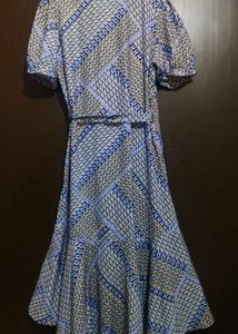 Blue Geometric Print Wrap Dress