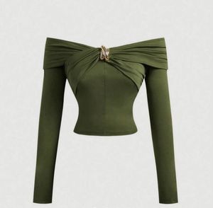 Olive green Off-Shoulder Twist Front Top