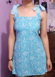 Blue Printed Tie-Strap Dress ...you can adjust the