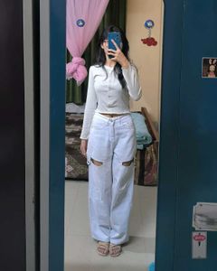 White Jeans with Cutouts