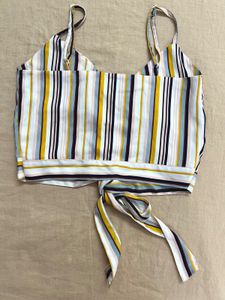 Striped Cami Crop Top with Tie Front