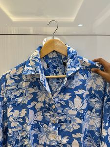 Blue Floral Print Collared Shirt