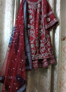 Maroon Embroidered Kurta Set with Sharara