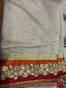 Elegant Cream Saree with Floral Border
