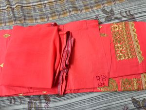 Orange Embroidered Dress Material