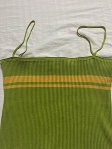 Green Ribbed Tank Top with Yellow Stripes