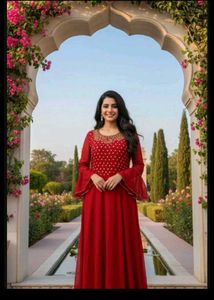 bust 42 Stunning Red Embellished Ethnic Gown