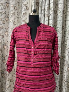 Chic Pink &amp; Black Striped Tunic Top