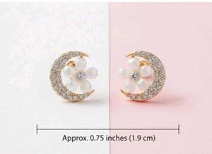 Crescent Moon &amp; Flower Stud Earrings