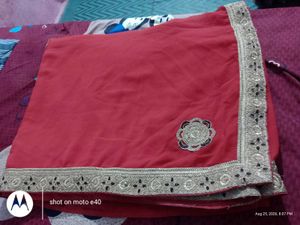 Beautiful Red Saree with Embellished Border