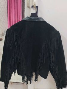Vintage Black Fringed Suede Jacket