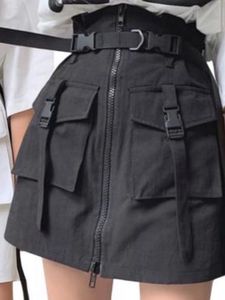 Black Cargo Mini Skirt