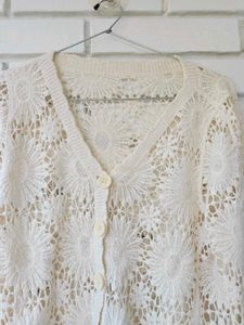 Crochet Knit V-Neck Cardigan