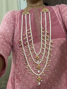 Elegant Pure Pearl &amp; Gold Satlada Necklace Set