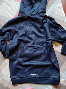Men Navy Blue Polyester Hoody