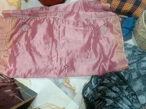 Elegant Pink Saree with Golden Stripes