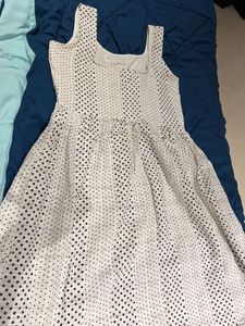 White Cotton Polka Dot Fit &amp; Flare Midi Sundress