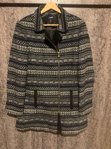 Woollen Long Coat With Stylish Chain And Bit Leather Front