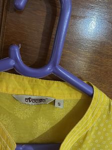 Yellow Paisley Print Kurti - Prined With Sequins