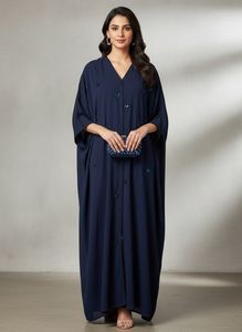 Elegant Navy Blue Embellished Abaya