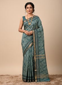 Elegant Teal Shibori Saree