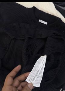 ZARA Black Distressed Knit Sweater