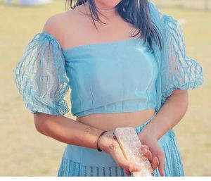 Stunning Blue Sequin Lehenga Choli wi