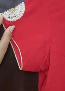 Red Pearl Work Saree
