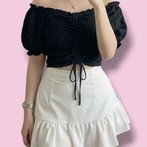 Dark Teal Ruched Off-Shoulder Top