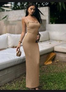 NewMe Brown Lace Spaghetti Starps Maxi Dress
