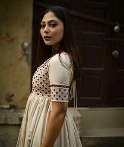 Cotton Anarkali Kurti Set with Mirror Embroidery &amp;
