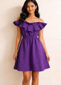 Purple Off-Shoulder Ruffle Dress