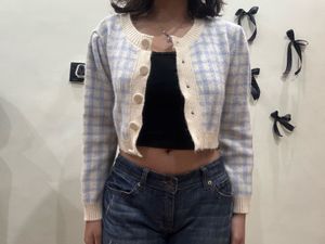 Cute Plaid Cropped Cardigan