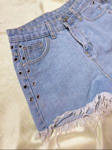 Light Wash Denim Shorts with Grommet