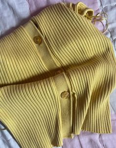 ZARA Yellow Ribbed Halter Backless Top