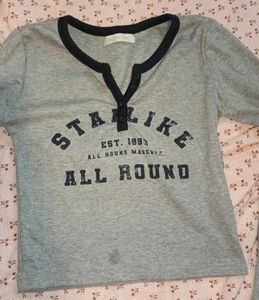 Grey Henley Y2k Long Sleeve Tee