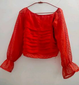 Chic Red Sheer Blouse