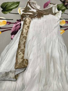 Elegant Cream Anarkali Suit with Golden Embroidery