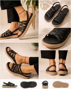 Stylish Black Strappy Flat Sandals