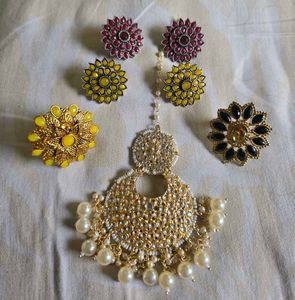 Ring Set, Mangtikka and 2 Earring set