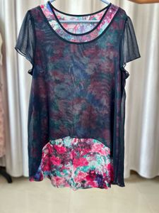 Floral Print Sheer Overlay Tunic