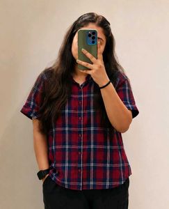 Red & Blue Plaid Button-Up Shirt