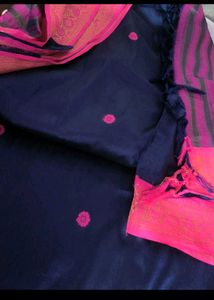 Beautiful Blue Saree with Pink Border
