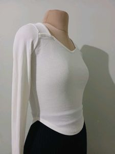 Cream Square Neck Long Sleeve Top