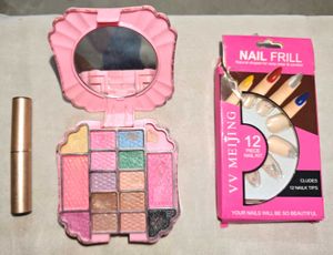 combo of makeup kit, lipstick and nail kit