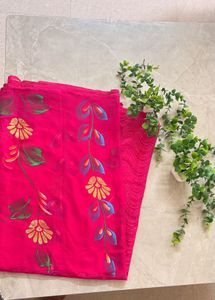 Vibrant Pink Floral Print Saree